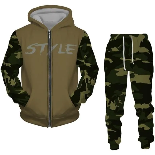 2 Pieces Sets Zipper Tracksuit Men Sweatshirt pants Hoodie Sportwear Suit Male Camouflage Joggers Winter Sets Clothes