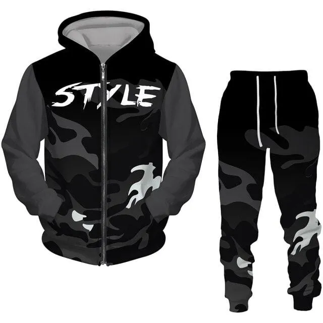 2 Pieces Sets Zipper Tracksuit Men Sweatshirt pants Hoodie Sportwear Suit Male Camouflage Joggers Winter Sets Clothes