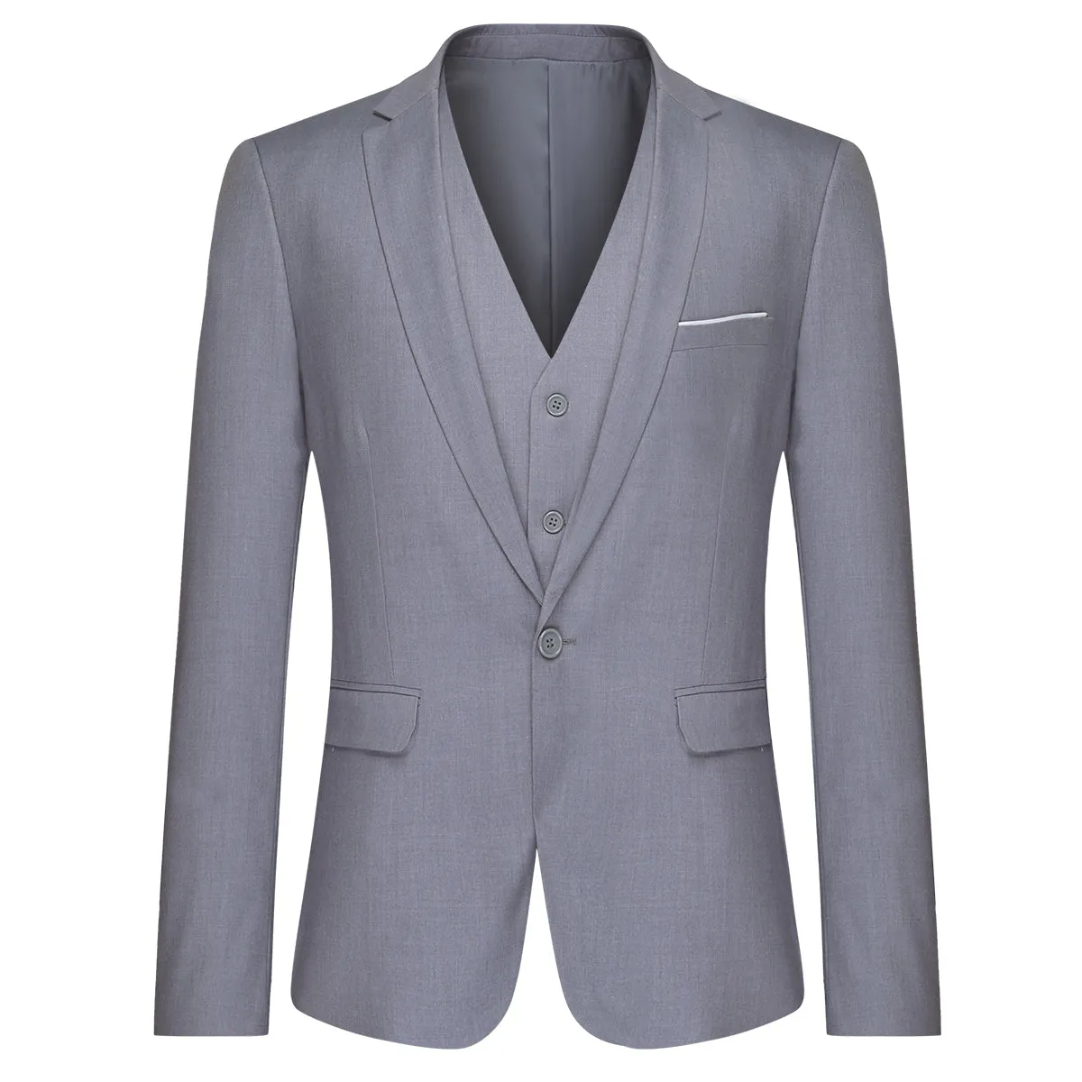 3-Piece Classic One Button Birch Silver Suit