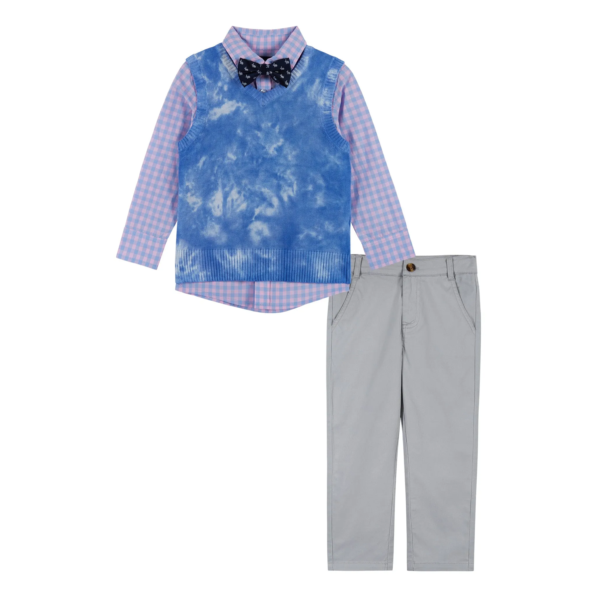 4-Piece Tie Dye Plaid Vest & Pant Set | Multicolor