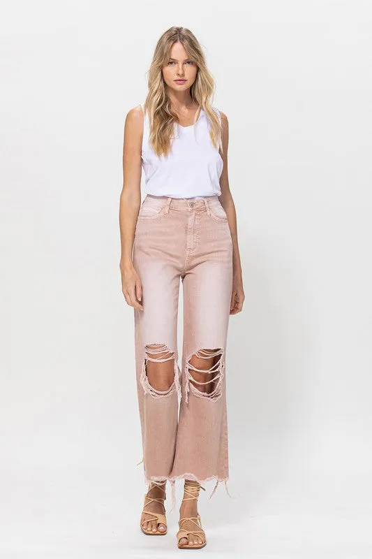 90's Vintage Crop Flare Jeans in Dusty Pink