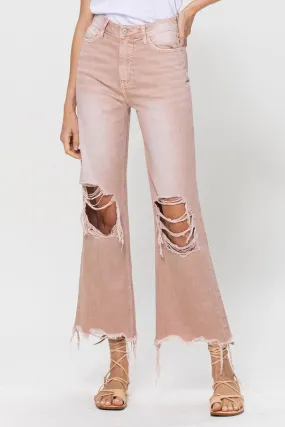 90's Vintage Crop Flare Jeans in Dusty Pink