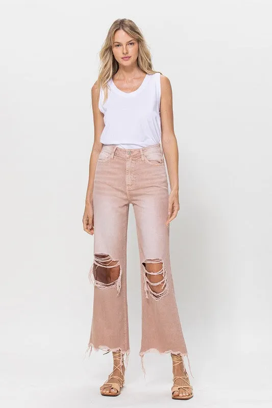 90's Vintage Crop Flare Jeans in Dusty Pink