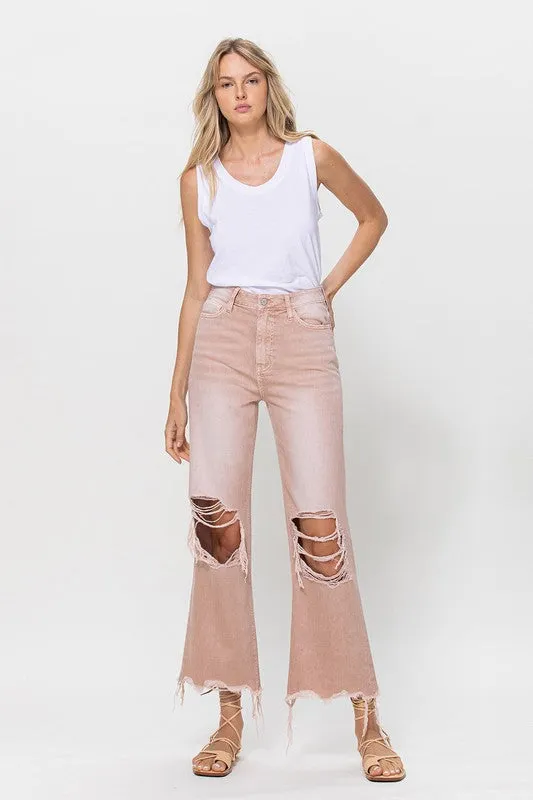 90's Vintage Crop Flare Jeans in Dusty Pink