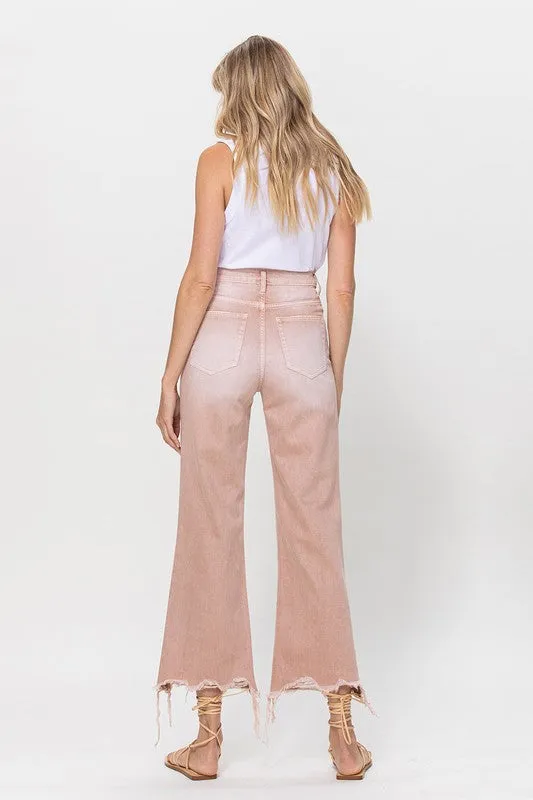 90's Vintage Crop Flare Jeans in Dusty Pink