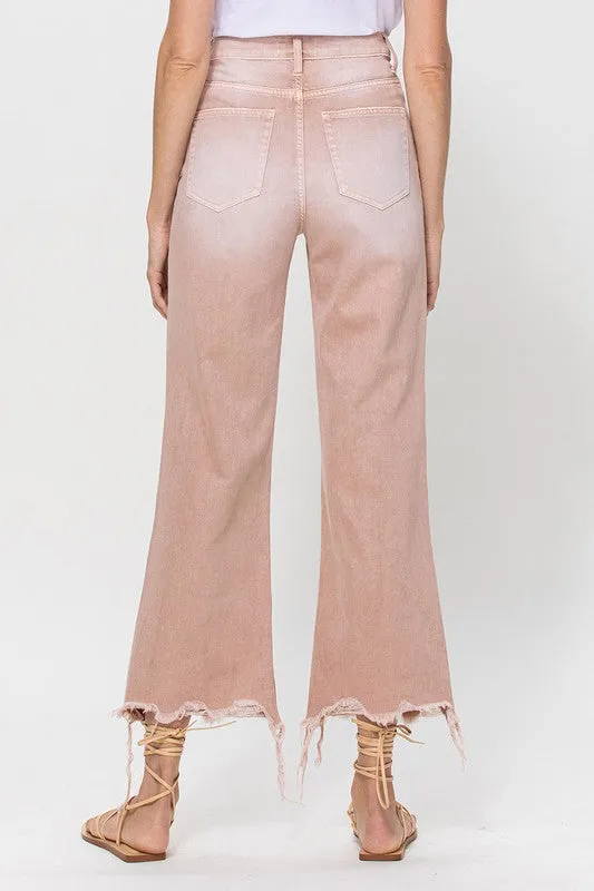 90's Vintage Crop Flare Jeans in Dusty Pink