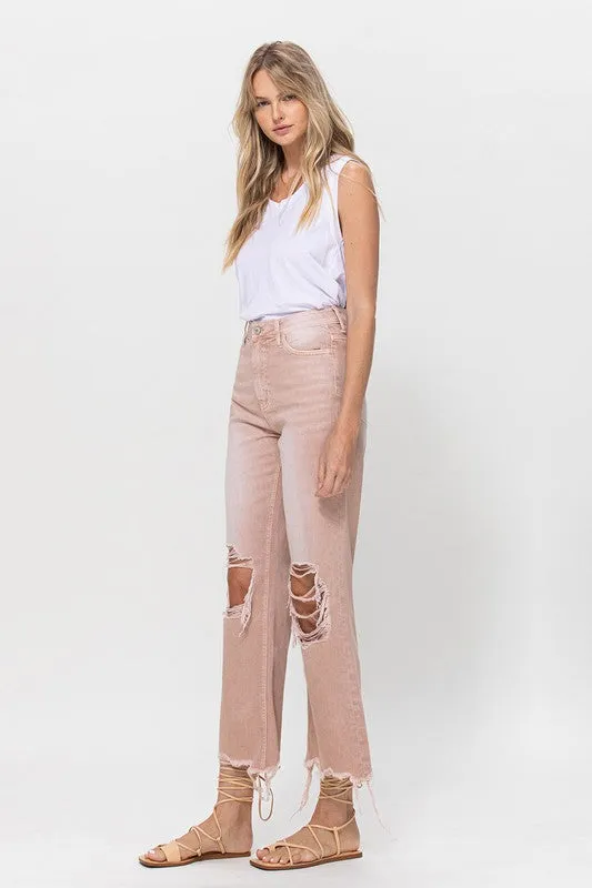 90's Vintage Crop Flare Jeans in Dusty Pink