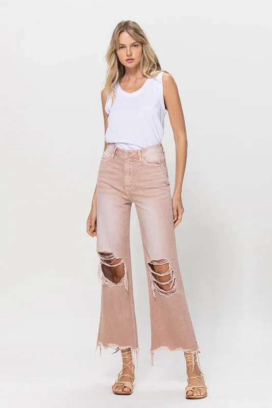 90's Vintage Crop Flare Jeans in Dusty Pink