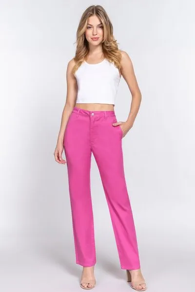 ACTIVE BASIC High Waist Straight Twill Pants