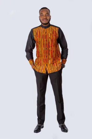 AFRICAN PRINT TATA EMBELLISHED LONG SLEEVE SHIRT.