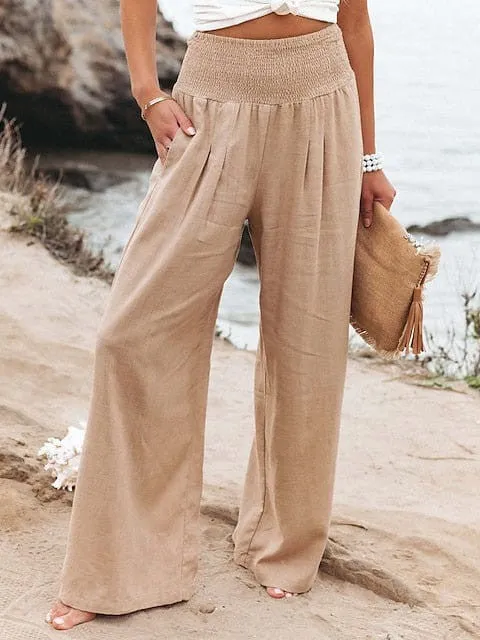 Apple Green and Black Women's Wide Leg Linen Pants