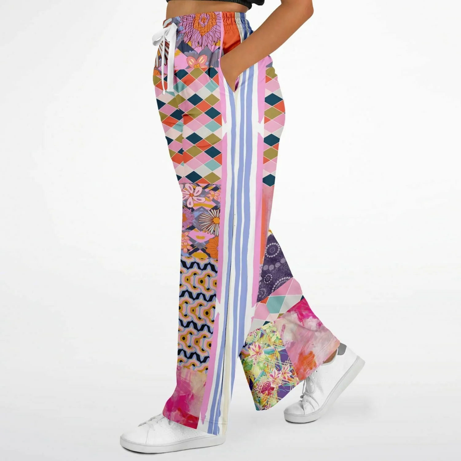 Bahama Mama Pink Floral Patchwork Eco-Poly Stretchy Phat Bellbottoms