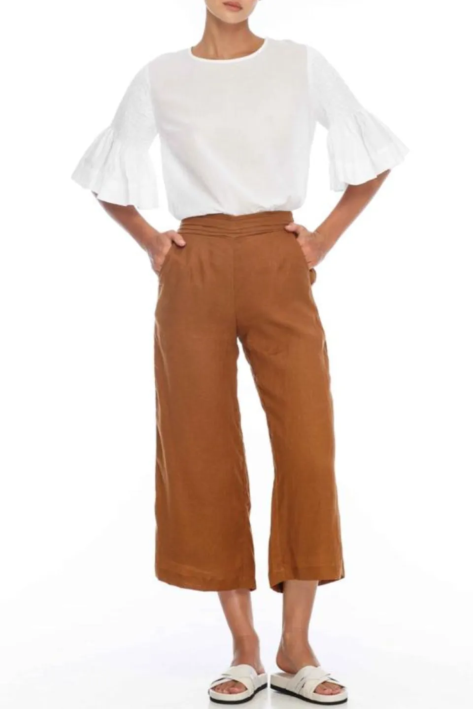 Benji Wide Crop Bronze Linen Pants