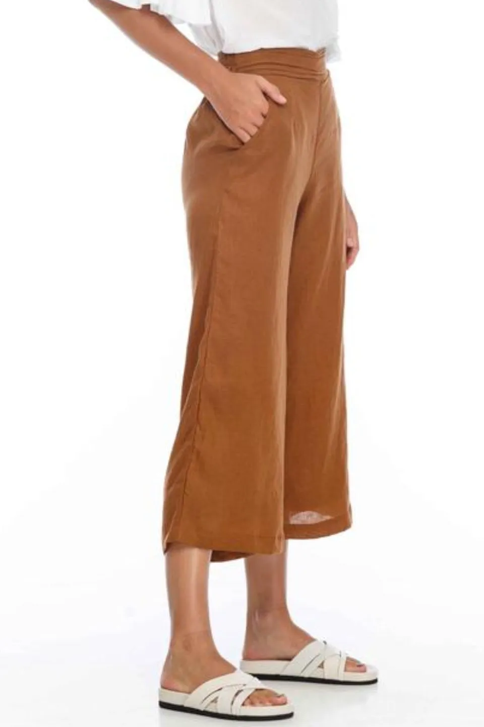 Benji Wide Crop Bronze Linen Pants