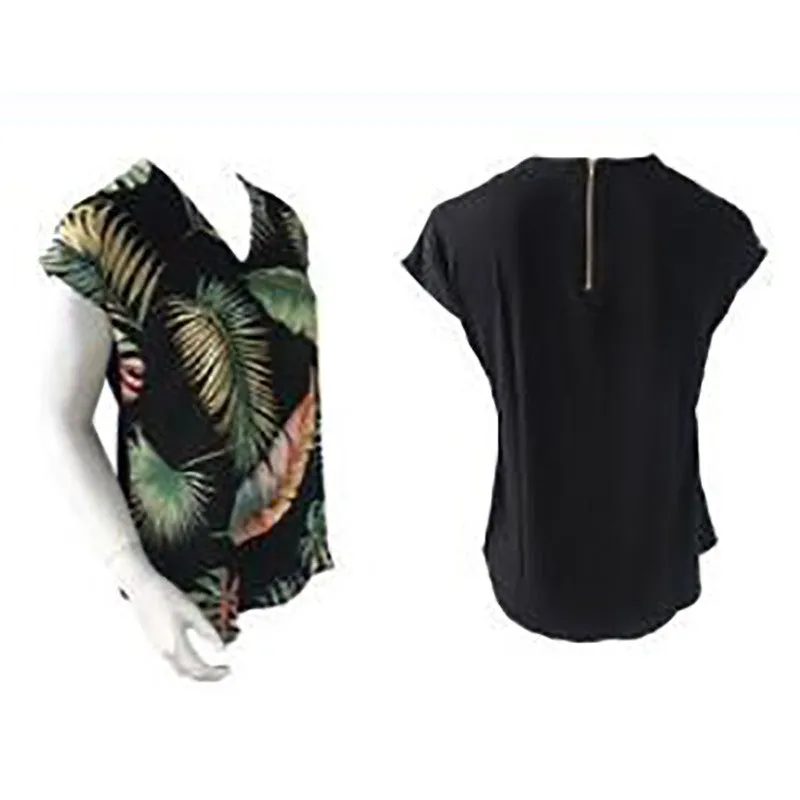 Black Leaf v Neck Back Zip