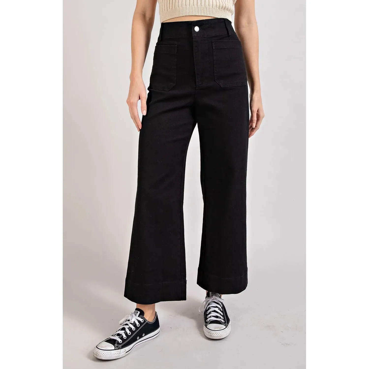 Black Soft Washed Wide Leg Pants