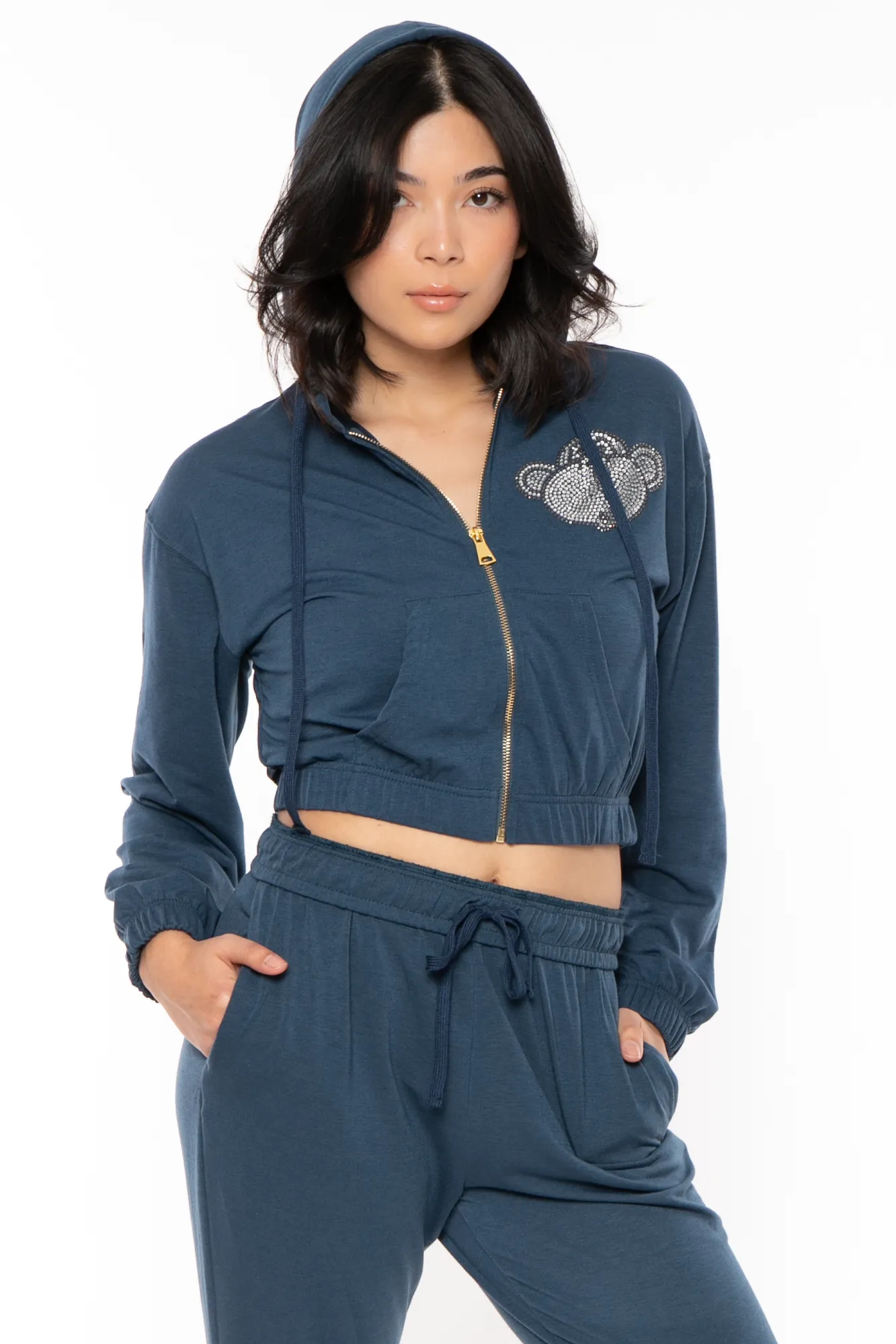 Bobby Jack Rhinestone Hoodie & Pant Set  - Navy