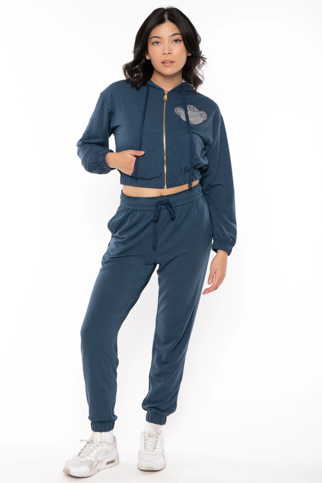 Bobby Jack Rhinestone Hoodie & Pant Set  - Navy