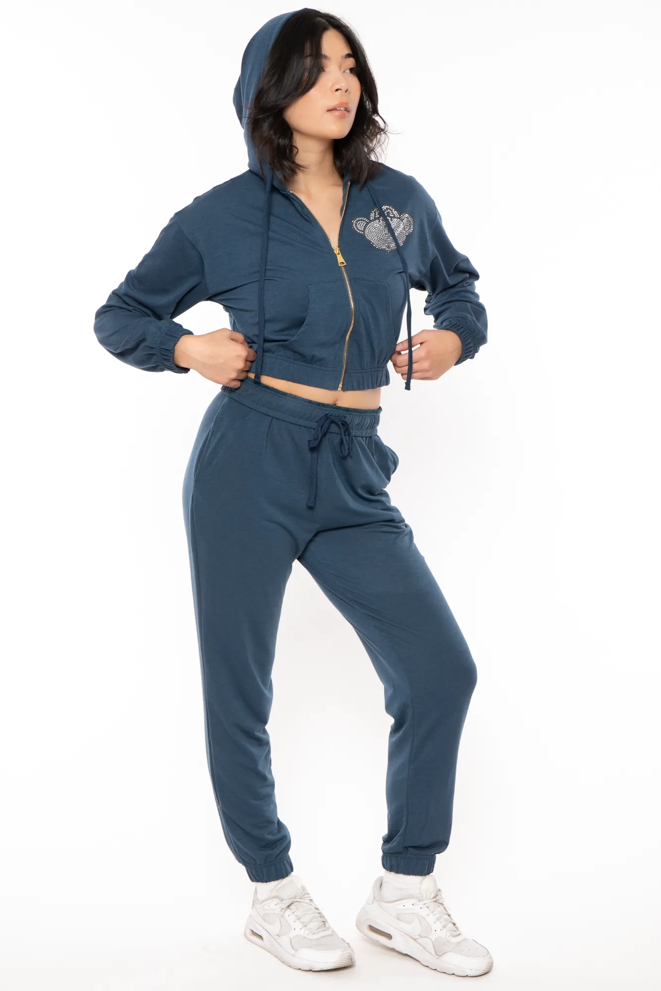 Bobby Jack Rhinestone Hoodie & Pant Set  - Navy