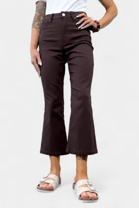 Brown Hyperstretch Cropped Flare Pants