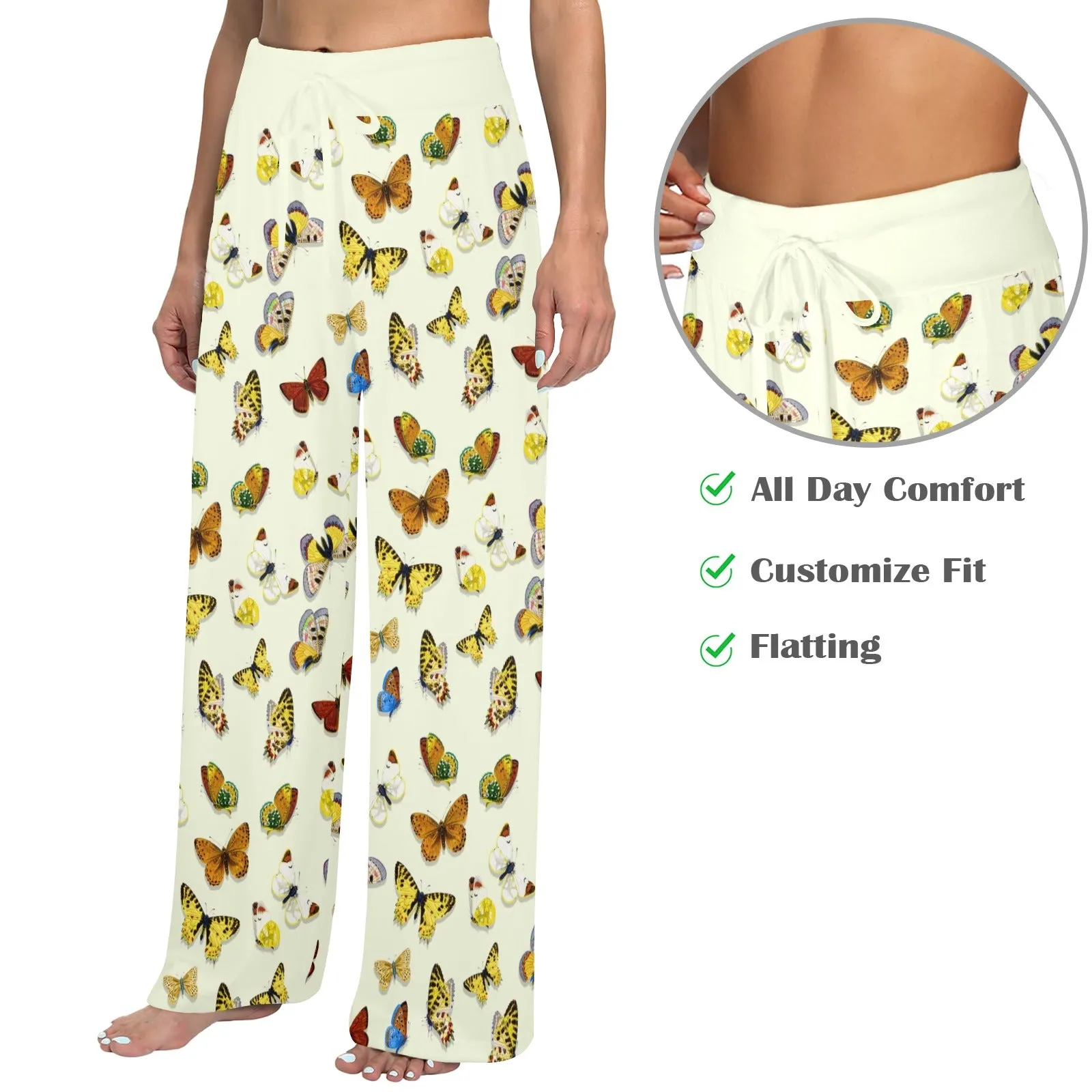 Butterfly on Wheat Women's Wide Leg Lounge Pants