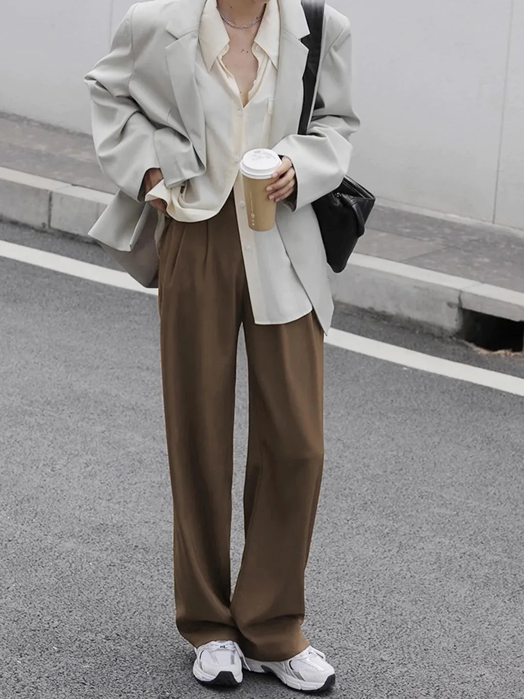 Button Up Pleated Wide Leg Pants