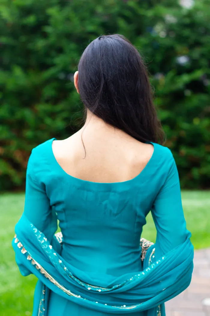 Buy Teal Green Embroidered Sharara | Clearance