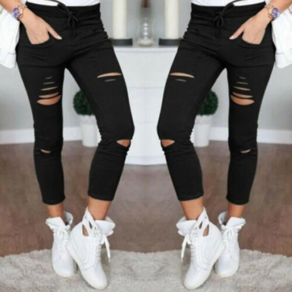 Cargo Slim High Waisted Stretchy Skinny Broken Hole Pencil Pants