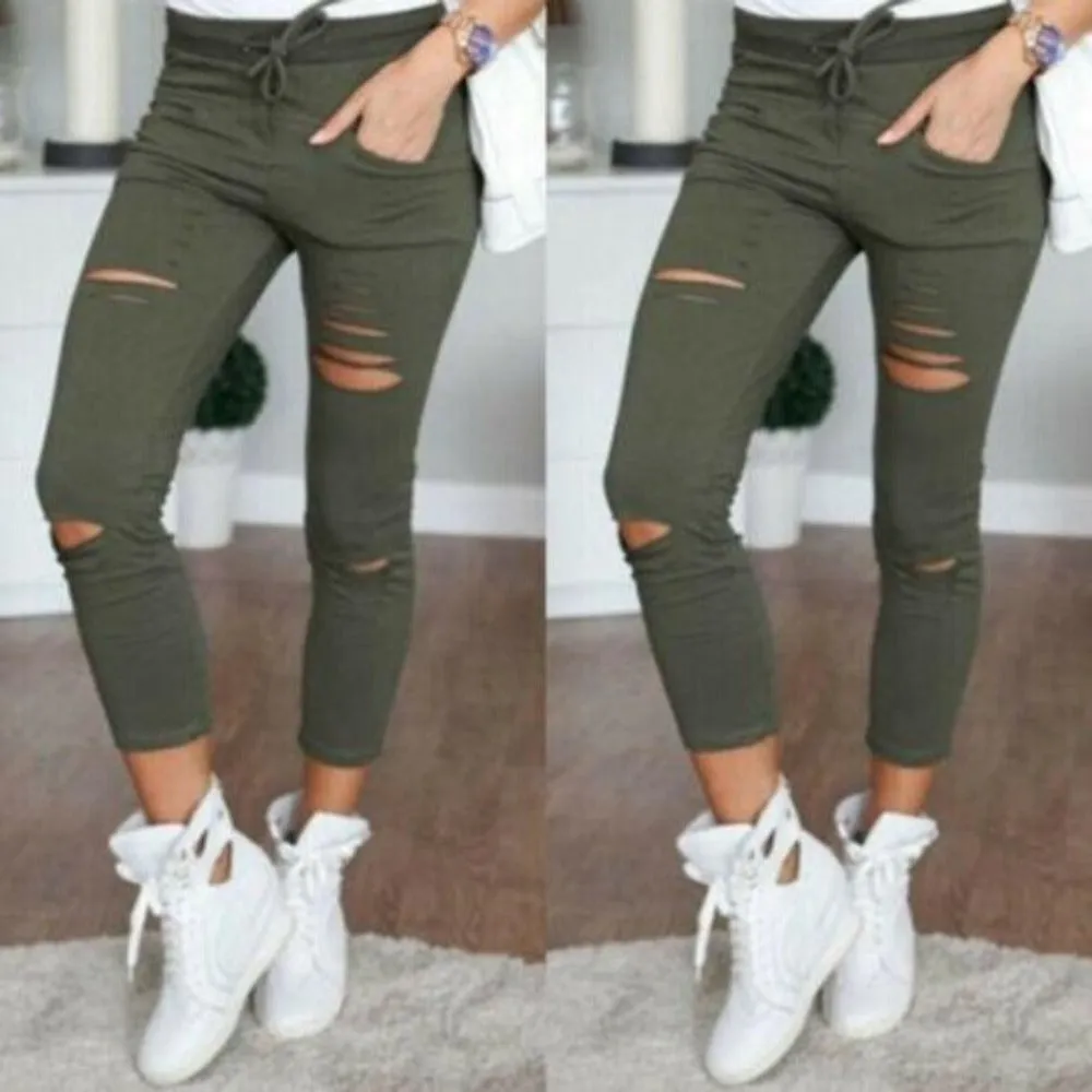 Cargo Slim High Waisted Stretchy Skinny Broken Hole Pencil Pants