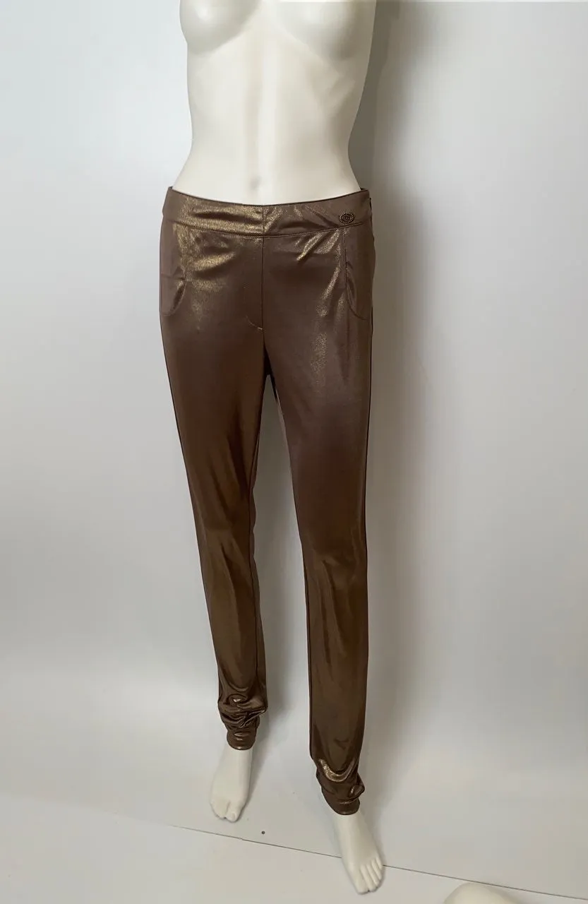 Chanel 12A, 2012 Paris Bombay Fall Stretchy Gold Metallic Pants Leggings FR 38 US 4/6