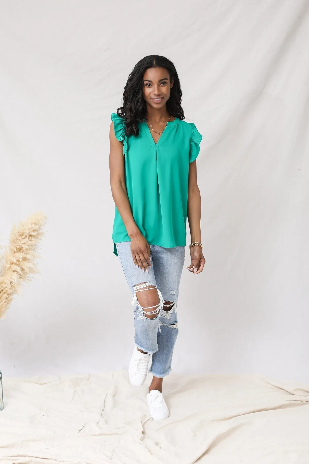 Charlie Ruffle Sleeve Hi-Lo Top