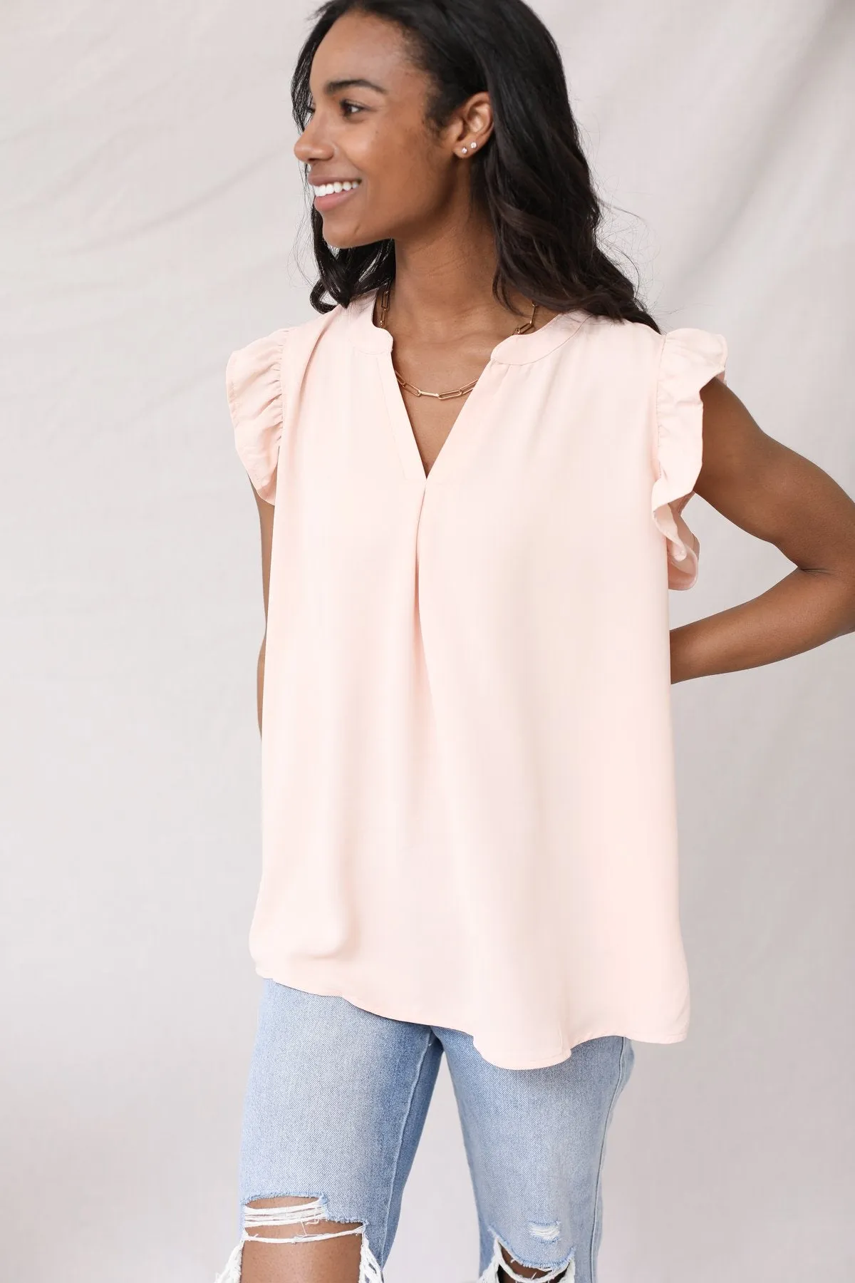 Charlie Ruffle Sleeve Hi-Lo Top