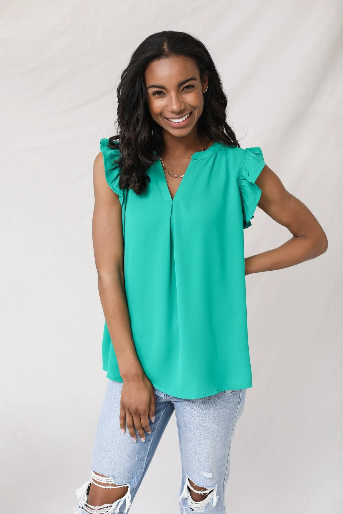 Charlie Ruffle Sleeve Hi-Lo Top