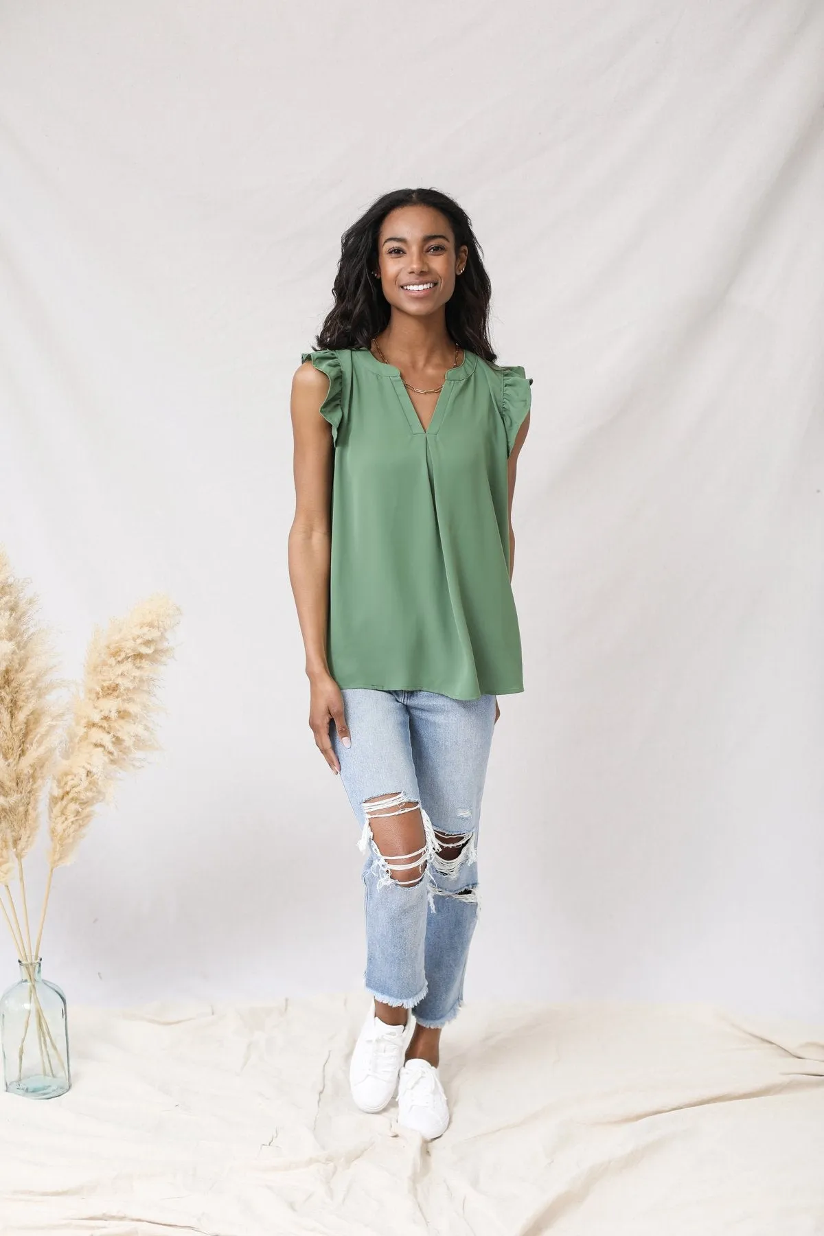 Charlie Ruffle Sleeve Hi-Lo Top