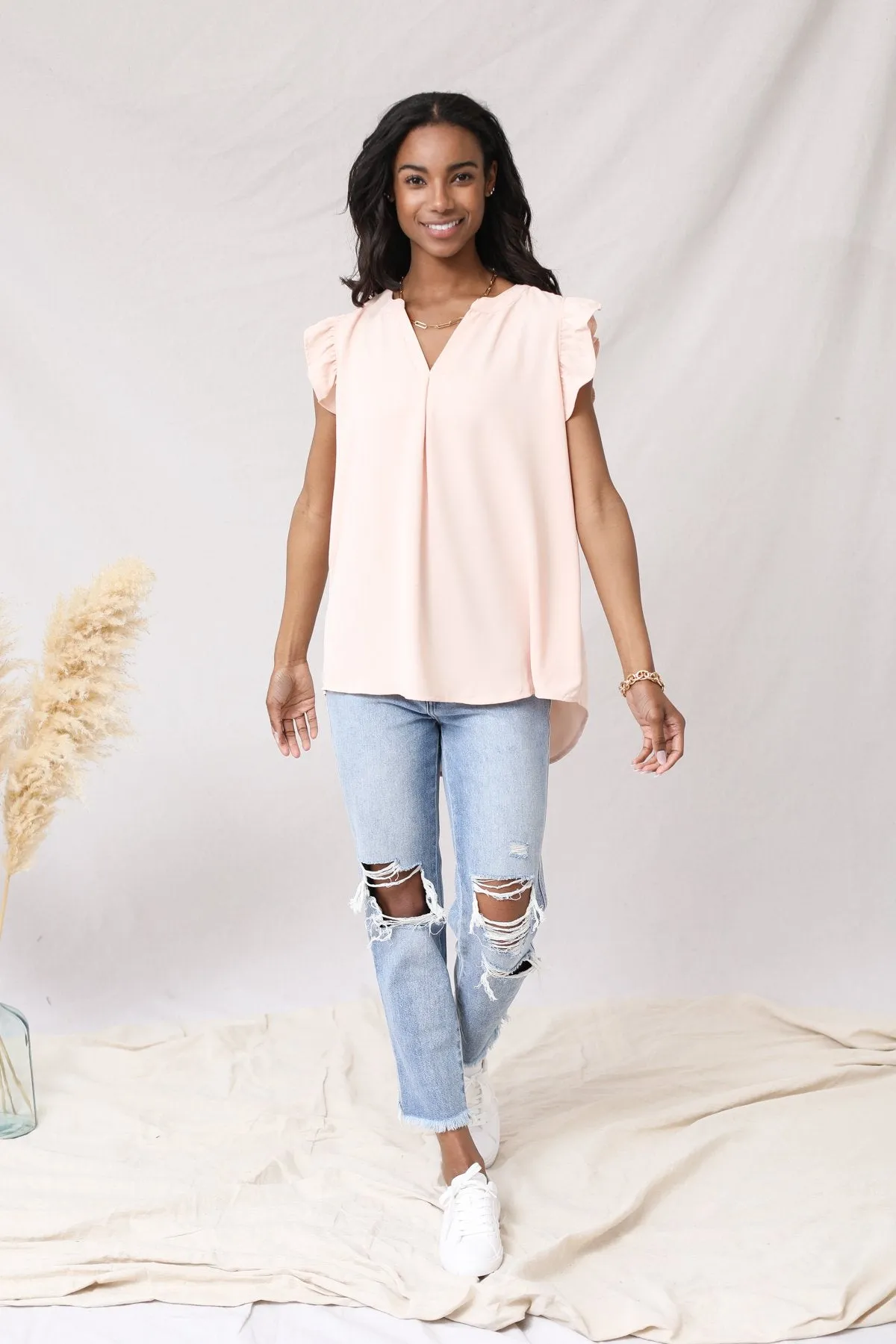 Charlie Ruffle Sleeve Hi-Lo Top