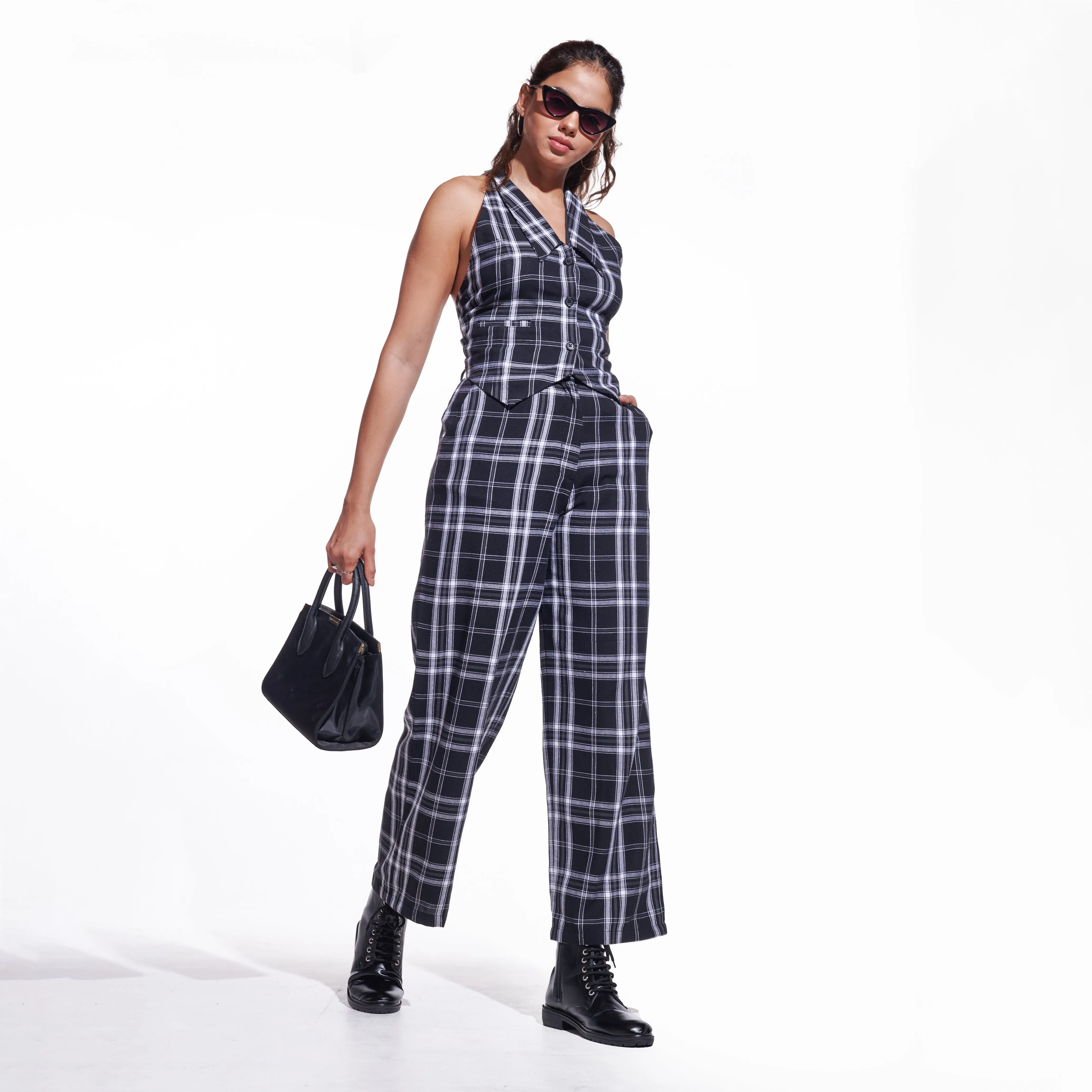 Checkered Wide Leg Pants