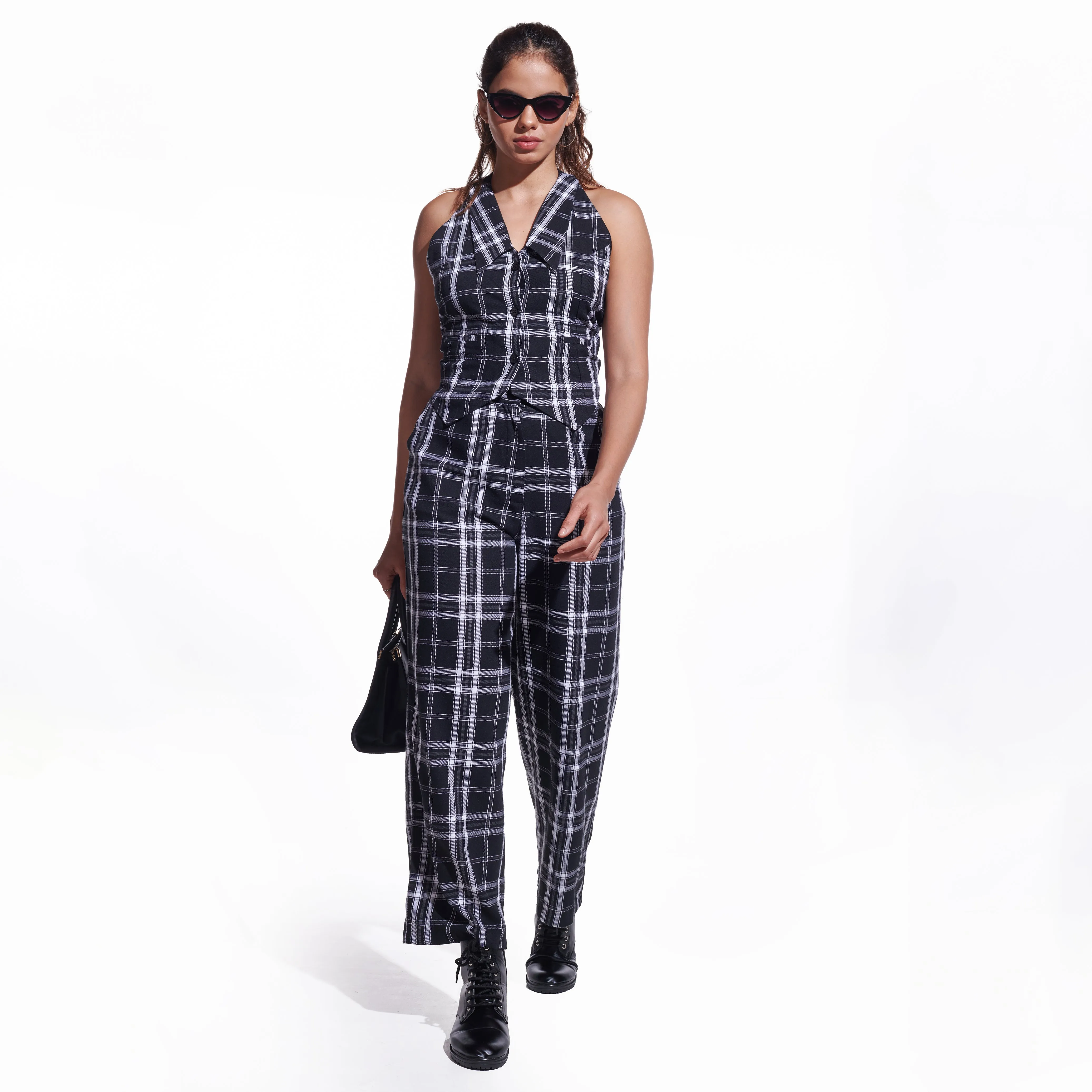 Checkered Wide Leg Pants