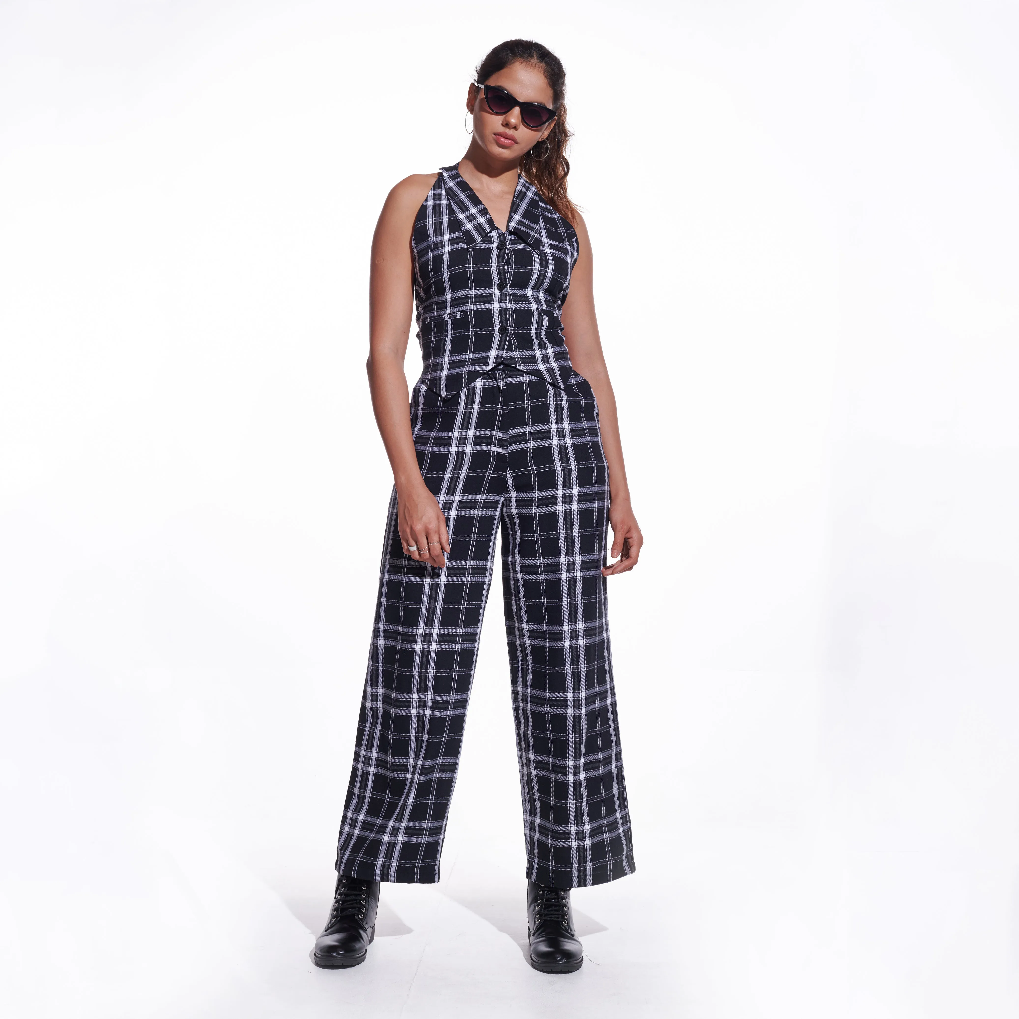 Checkered Wide Leg Pants