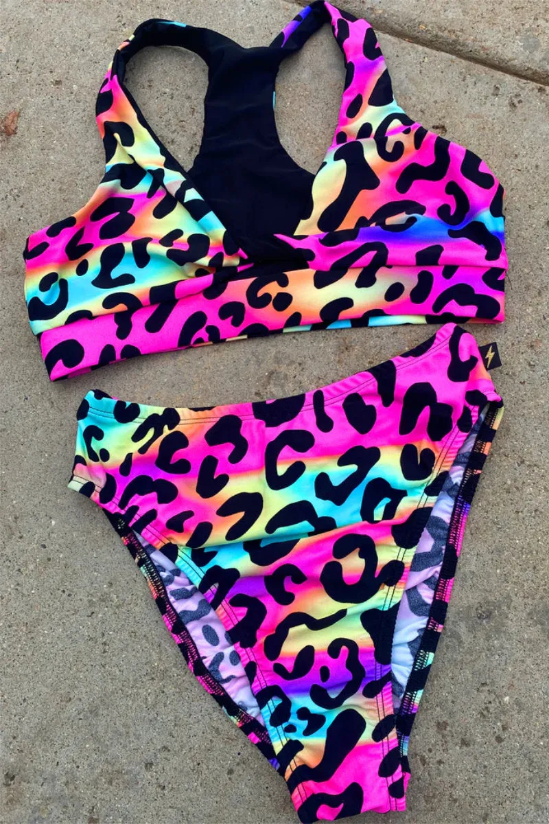 Cleo the Hurricane Twist Sports Bra - Neon Leopard