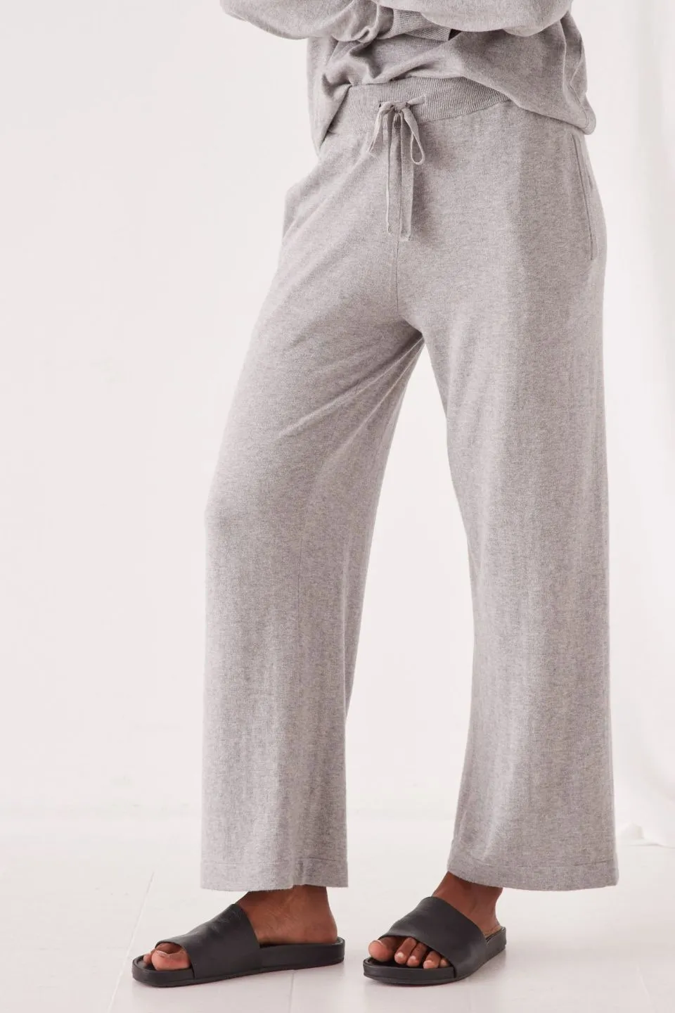 Cotton Cashmere Wide Leg Grey Pant