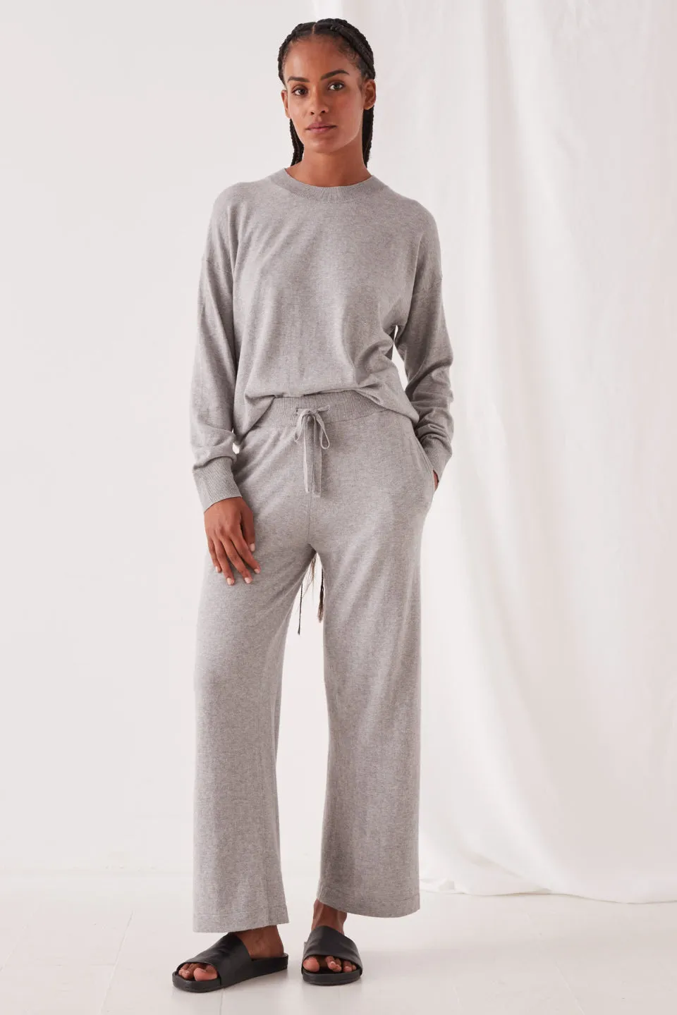 Cotton Cashmere Wide Leg Grey Pant