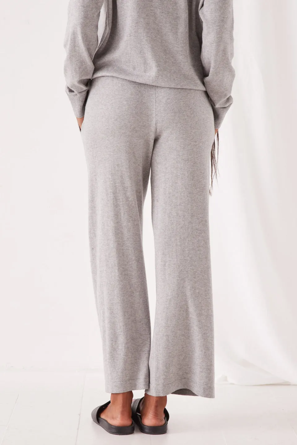 Cotton Cashmere Wide Leg Grey Pant