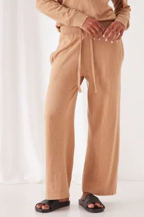 Cotton Cashmere Wide Leg Taupe Pant