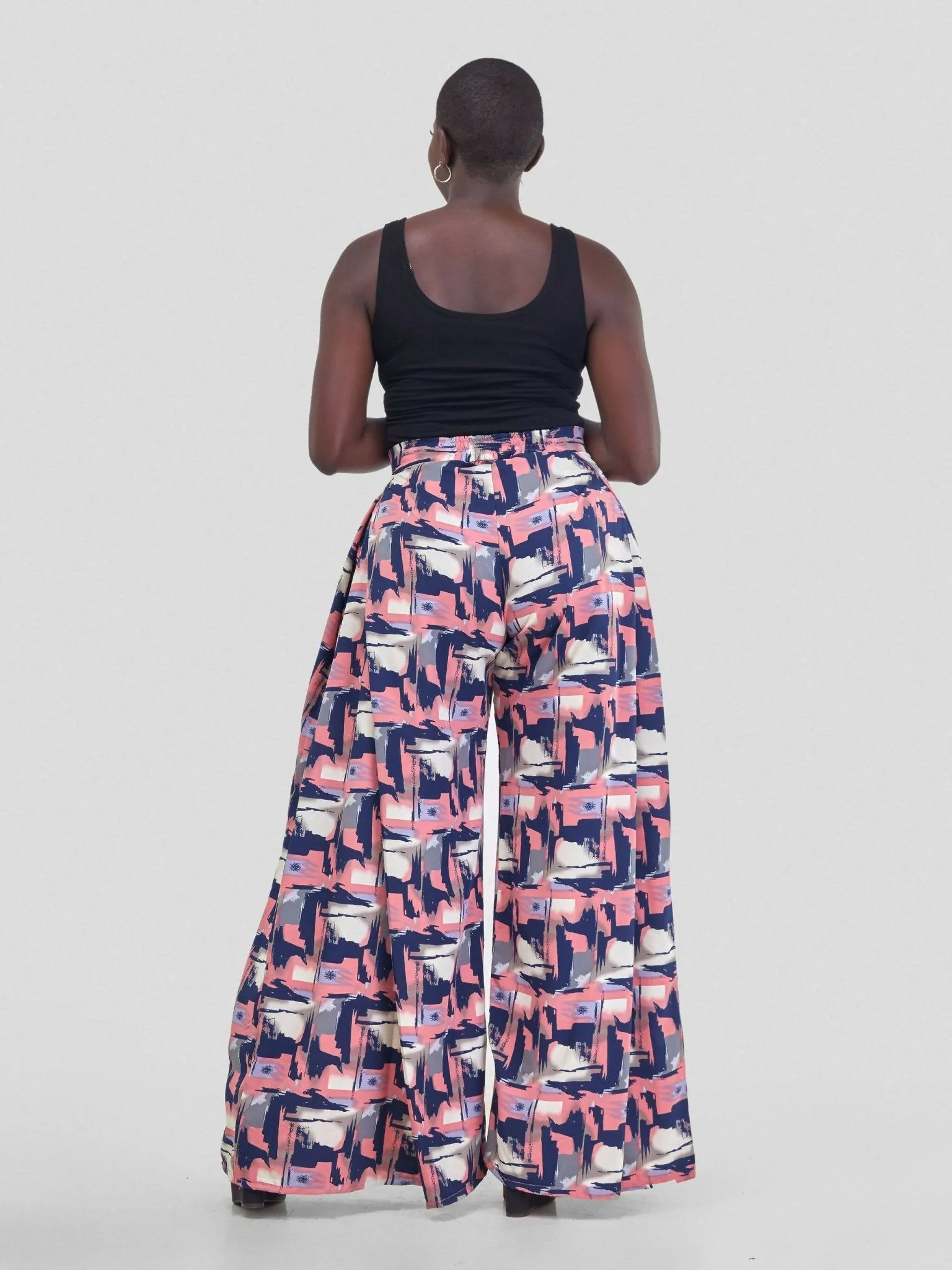 Curves BD Kipepeo Wide Leg Pants - Navy Blue / Peach Print