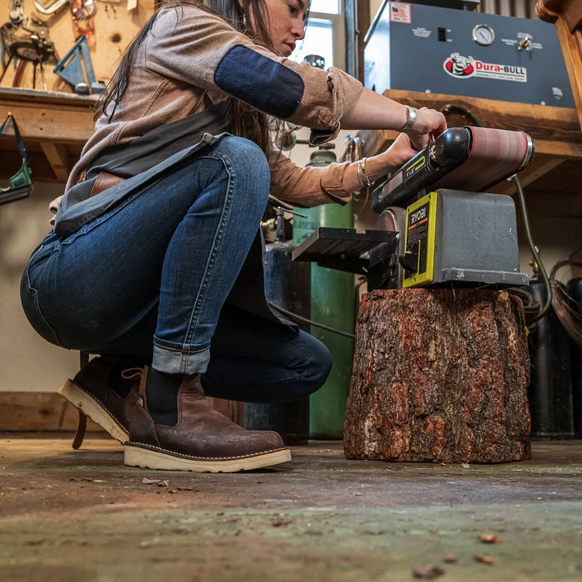 Danner Women Bull Run 5 Plain Toe Slip Resist Work Boot -Brown- 15482