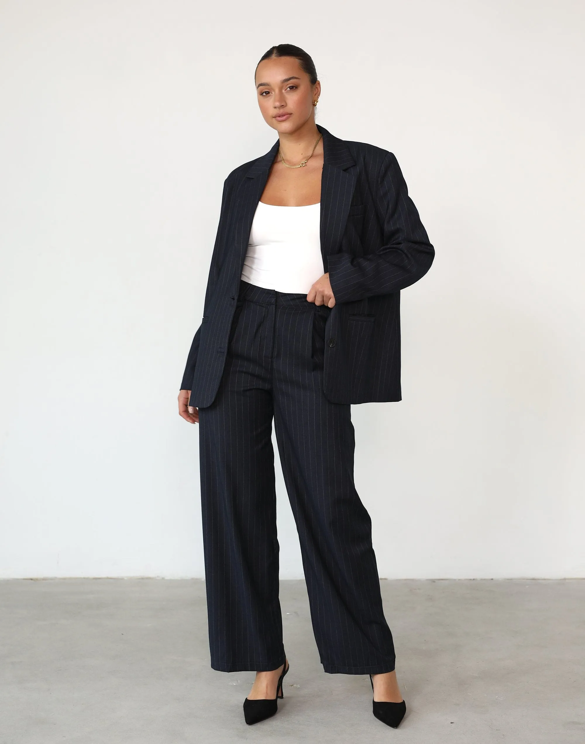 Devyn Pants (Navy Pinstripe)