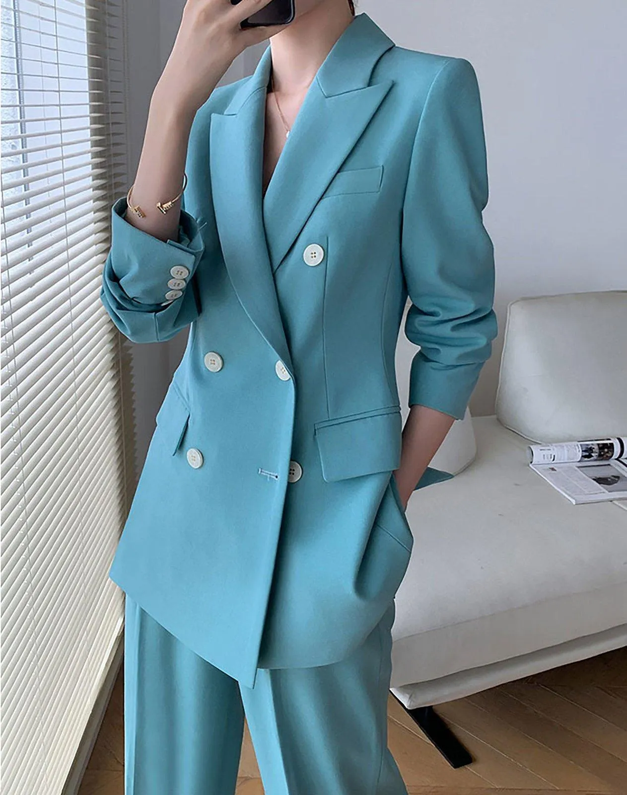 Double Breasted Blazer & Pants Two-Piece Set