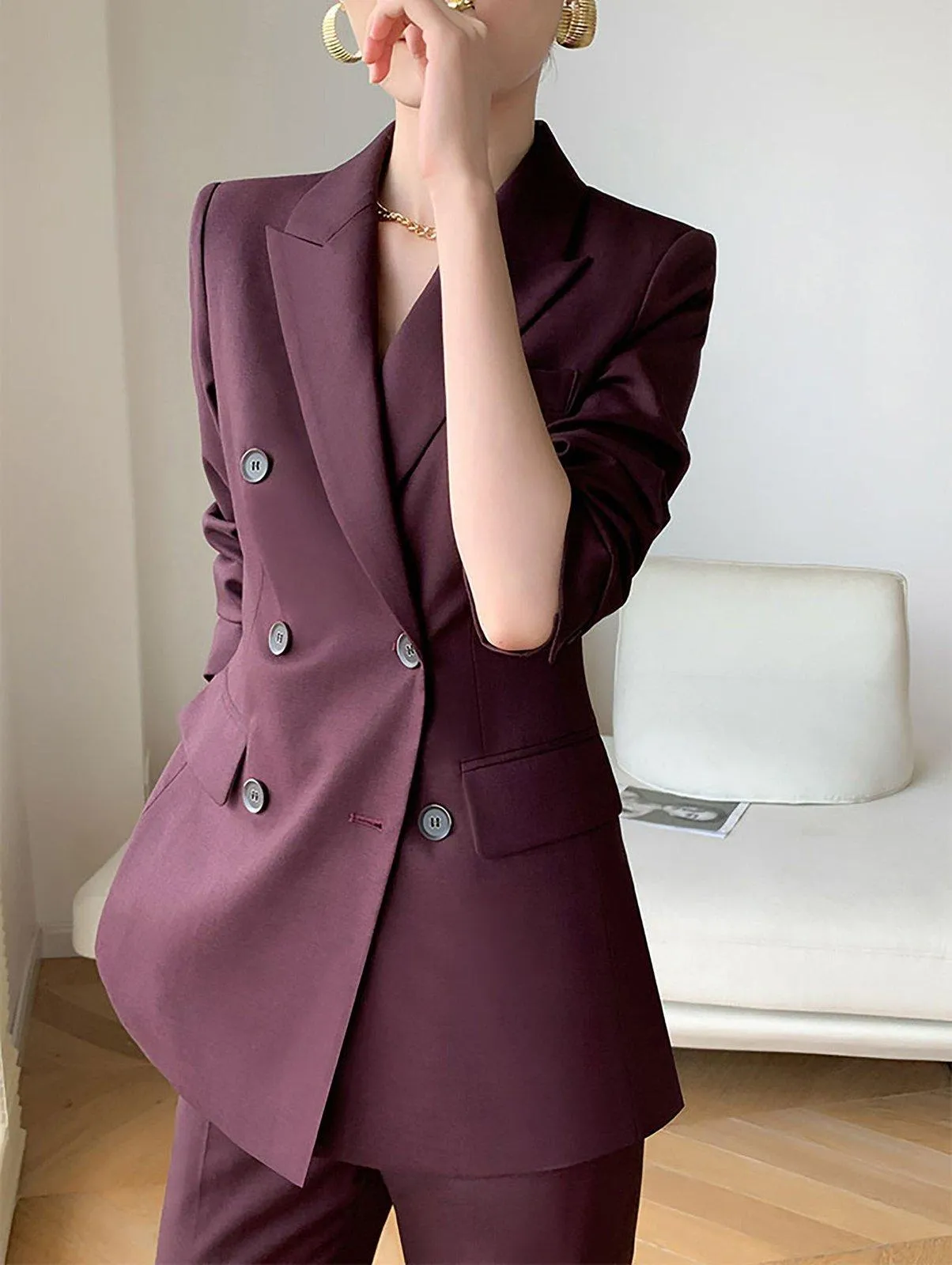 Double Breasted Blazer & Pants Two-Piece Set