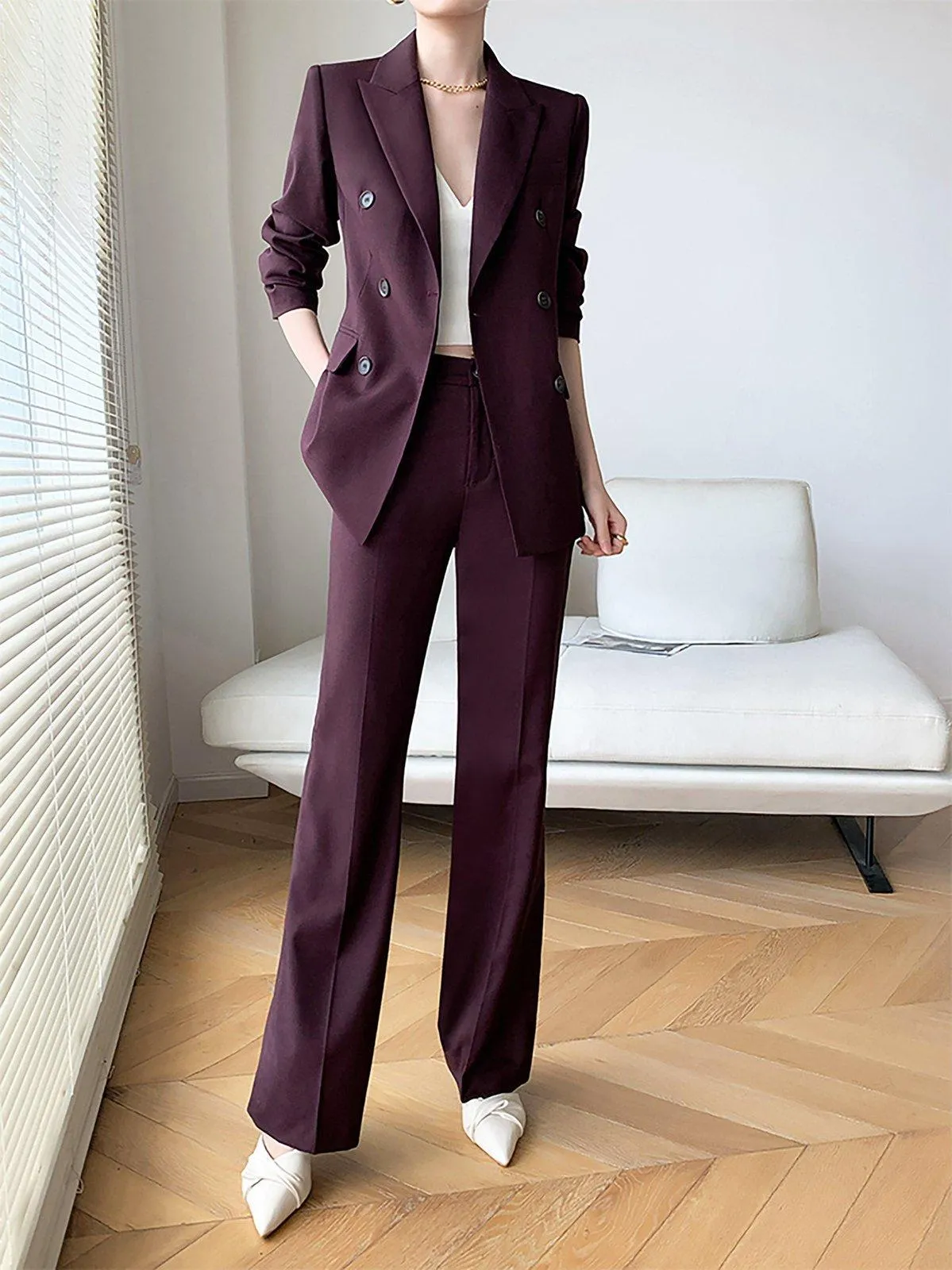 Double Breasted Blazer & Pants Two-Piece Set