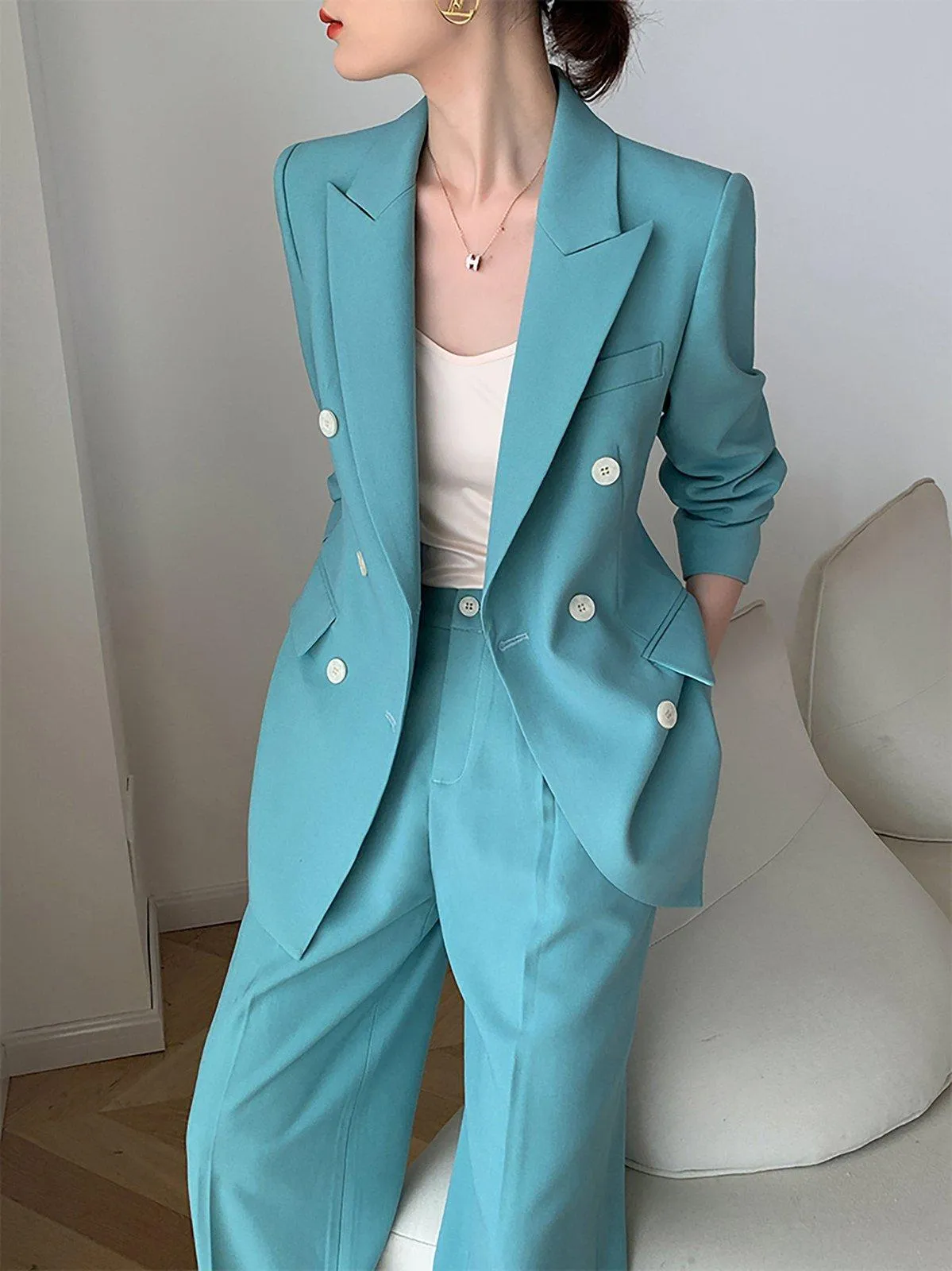 Double Breasted Blazer & Pants Two-Piece Set